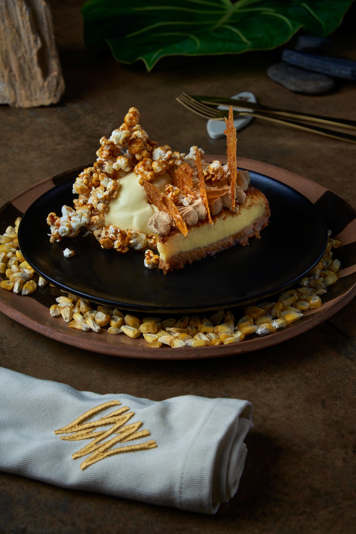 Cheesecake de maíz dulce y melao de café